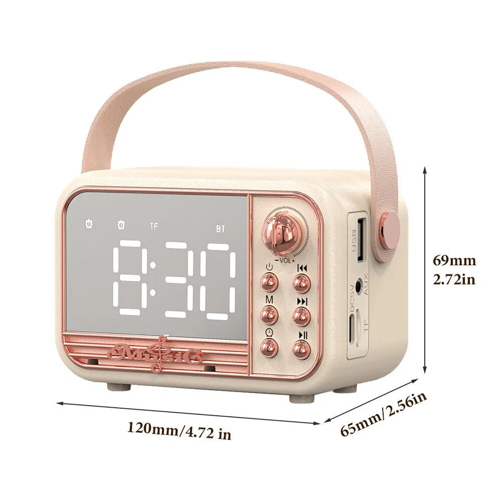Retro-Style Portable HiFi Wireless Speaker with Alarm Clock and Stereo Sound