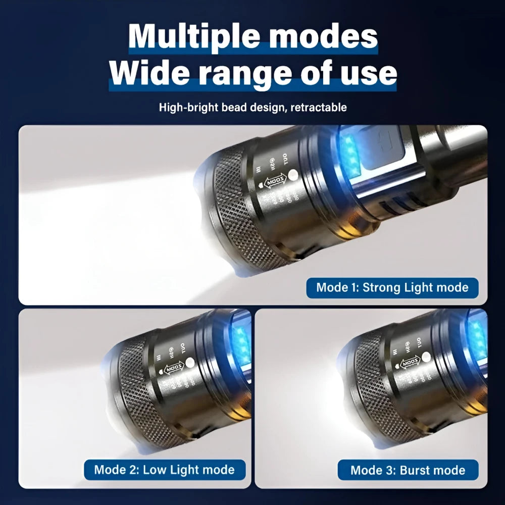 2000 Lumens Tactical LED Flashlight with Zoom & USB Charging