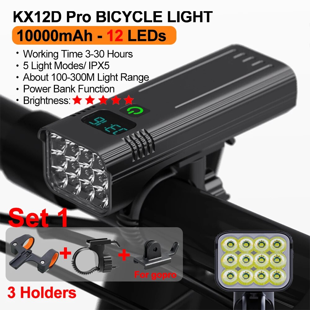 Ultra-Bright 10000mAh USB-C Rechargeable Bike Light Set