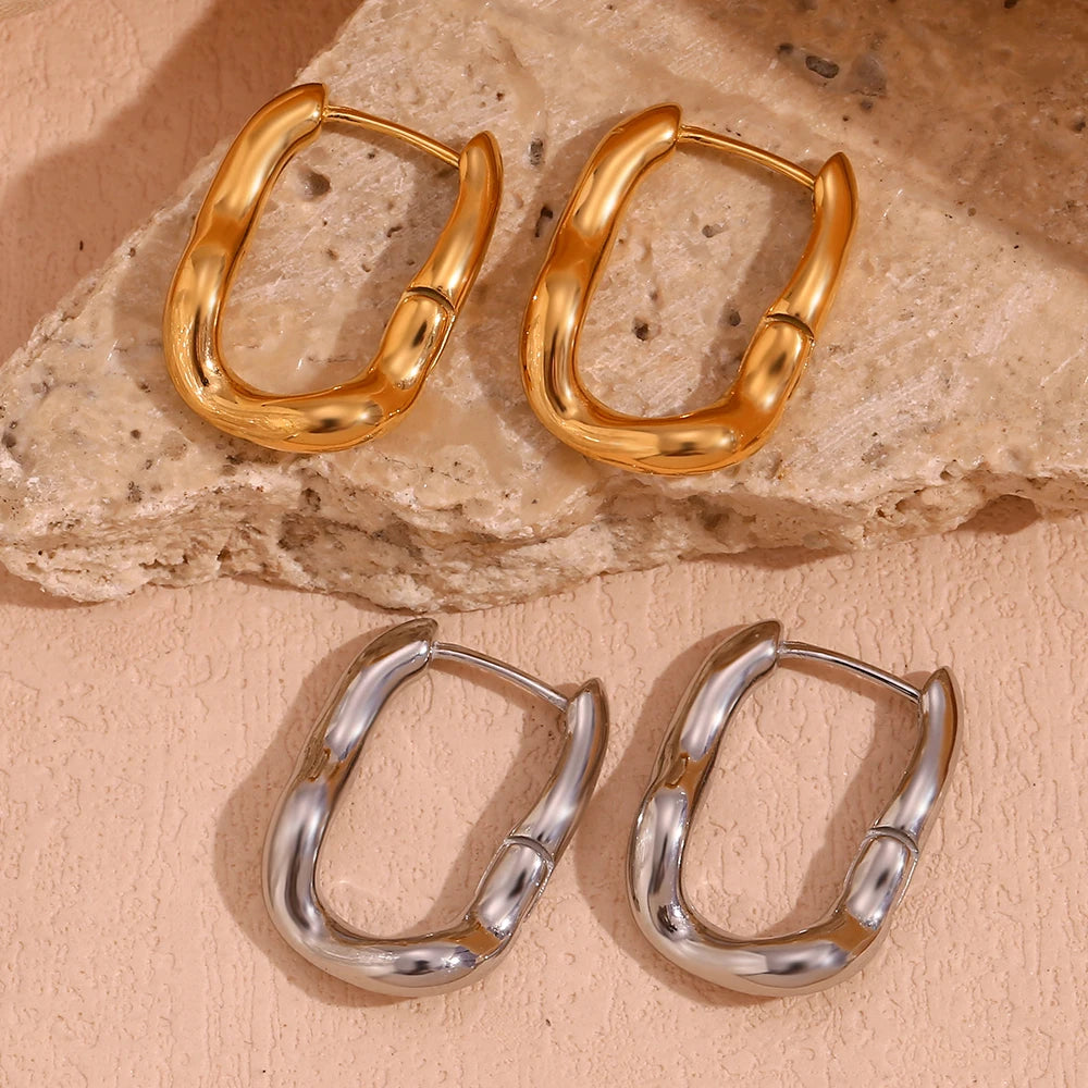 Trendy U-Shaped 18K Gold Plated Stainless Steel Hoop Earrings