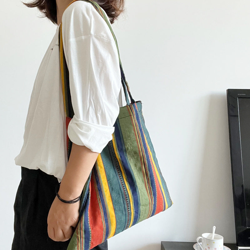 Vintage Stripe Canvas Shoulder Bag