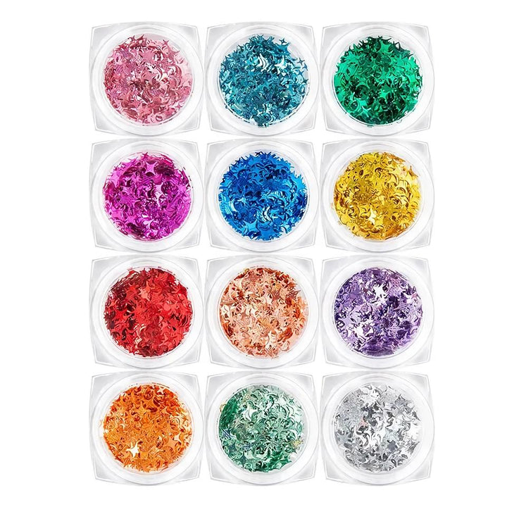 12 Colors Glitter Star Nail Art Sequins Set