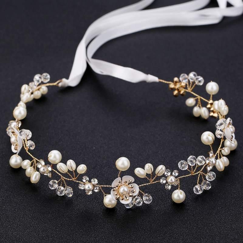 Pearl Flower Leaf Headband Crown – Elegant Bridal Wedding Hairpiece