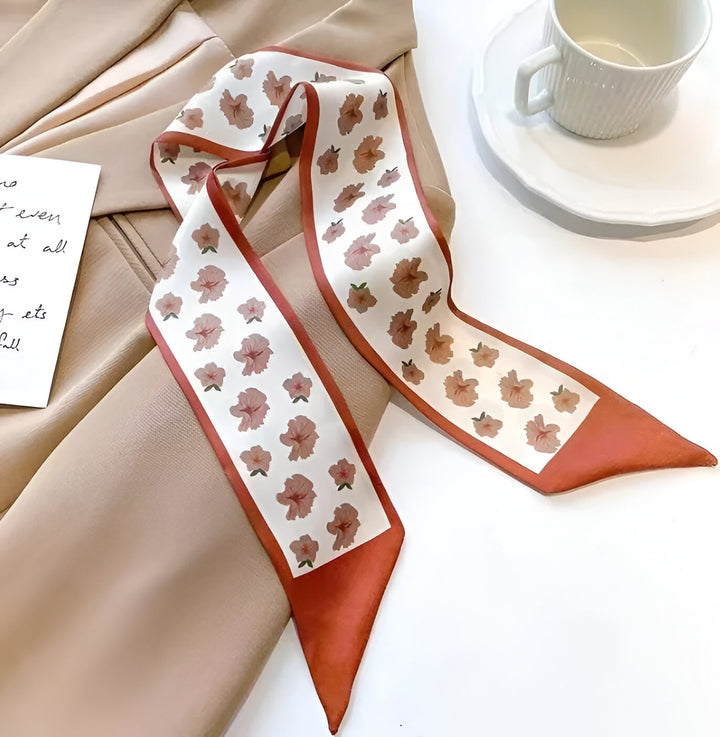 Floral Print Silk Satin Hair Ribbon Scarf