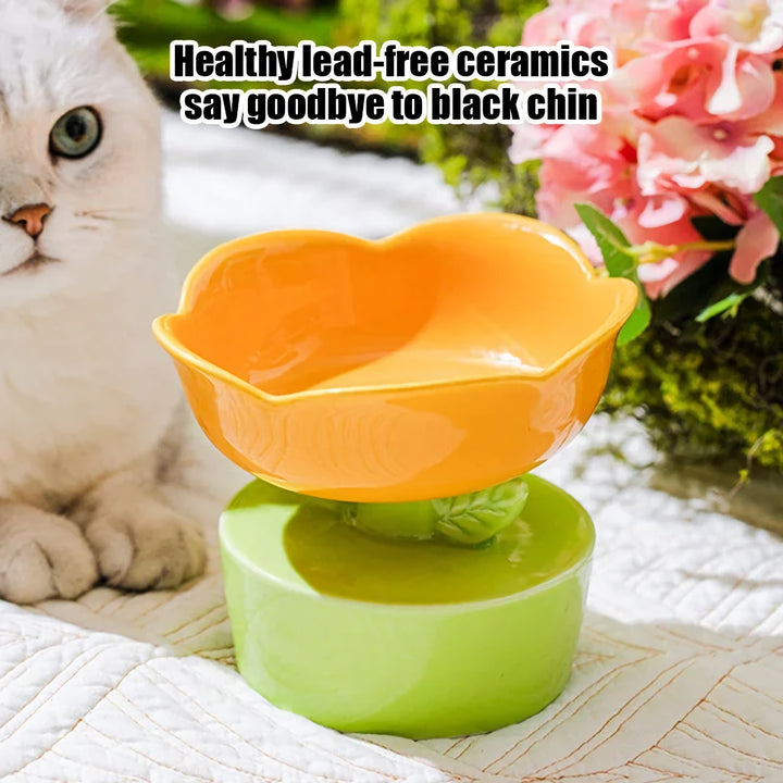 Flower-Shaped Ceramic Pet Bowl