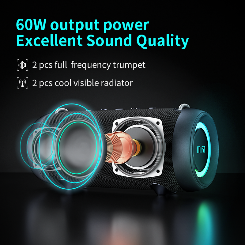 Portable 60W High-Power Bluetooth Speaker with Dynamic Light Display and IPX8 Waterproof