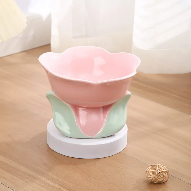 Flower Shaped Elevated Ceramic Cat Bowl