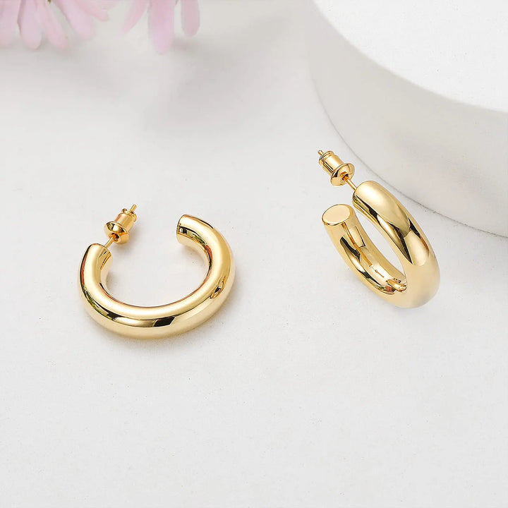 14K Gold Plated Chunky Hoop Earrings