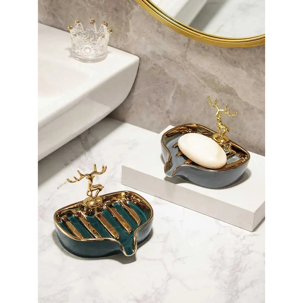 Ceramic Soap Dish for Bathroom with Drainage Holder