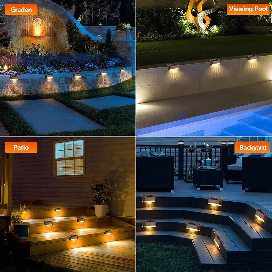 Solar LED Step Lights - Warm White Waterproof Outdoor Pathway and Garden Illumination