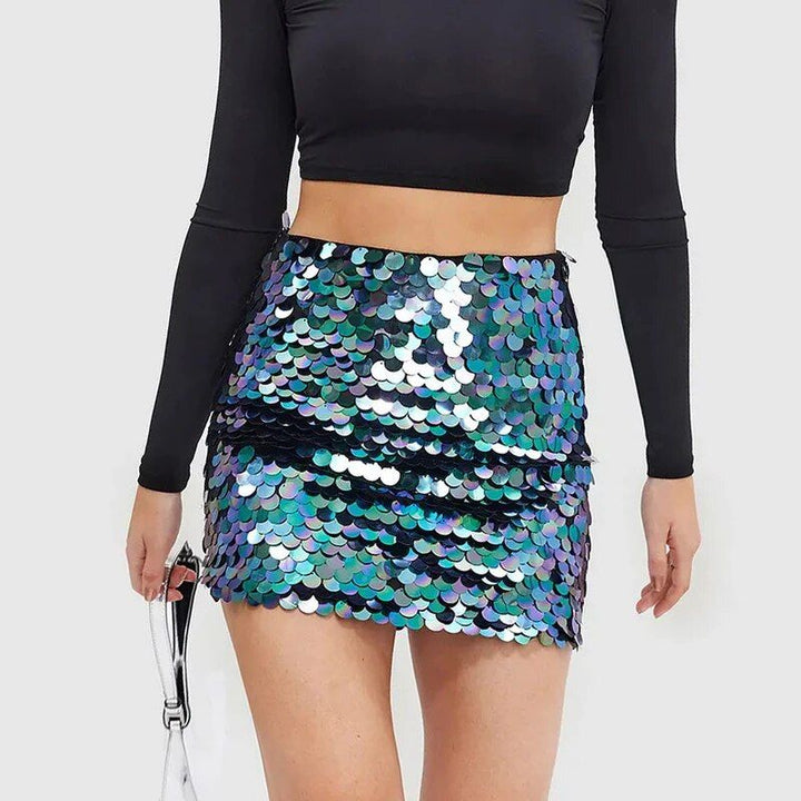 High Waist Glitter Sequin Mini Skirt