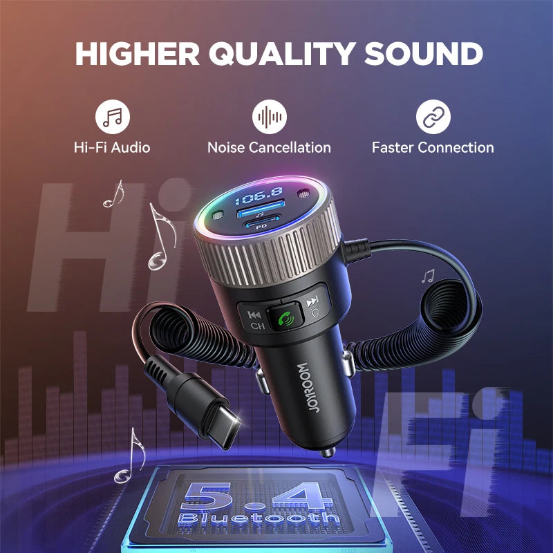 60W Bluetooth 5.4 FM Transmitter with Fast Charger