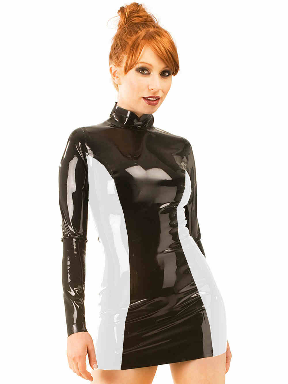 PVC Racing Suit Slim Fit Patchwork Long Sleeve Club Dress