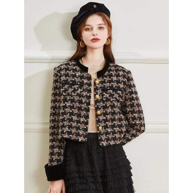 Women's Retro Plaid Long Sleeve Office Coat