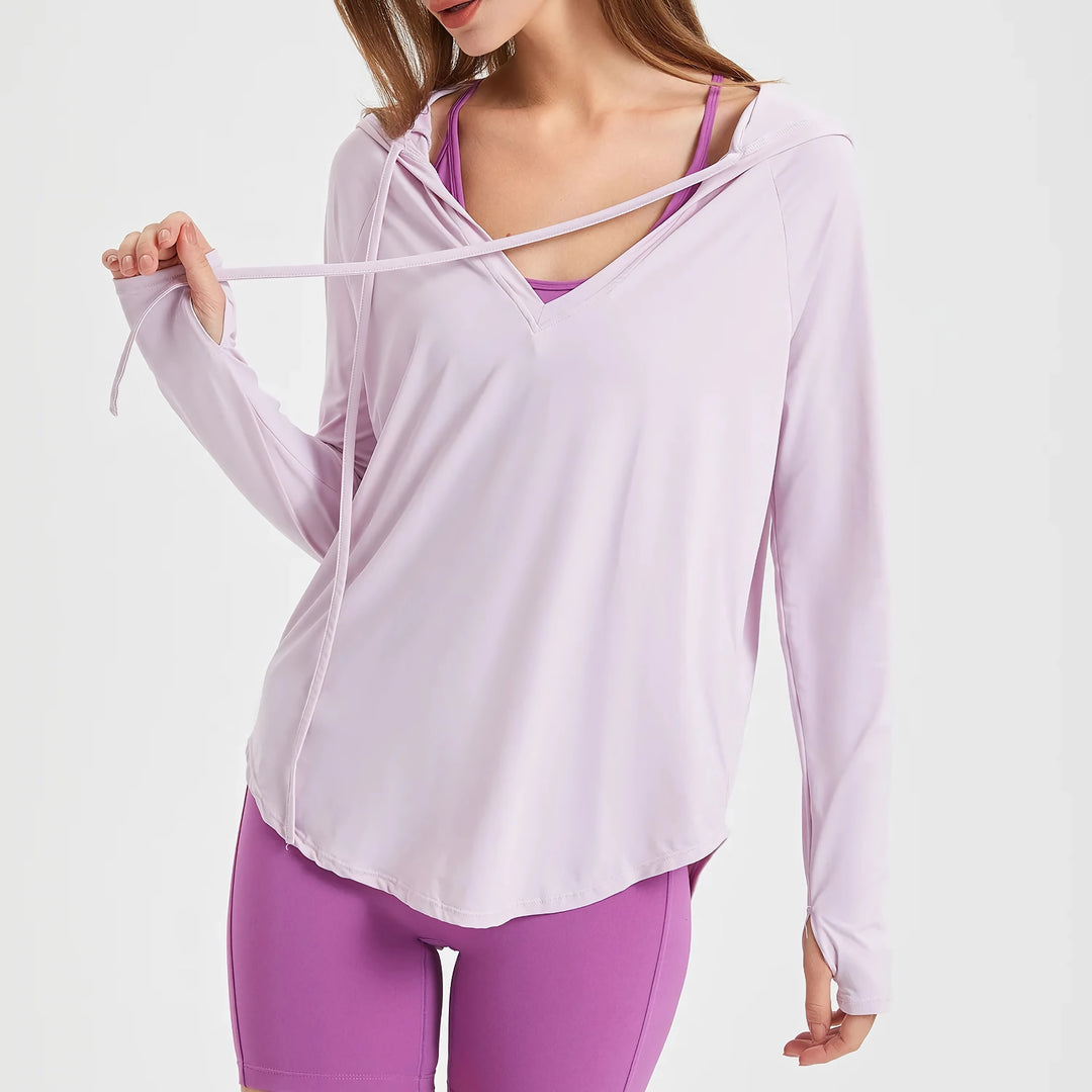 Women's Long Sleeve UV Protection Yoga Hoodie - Lightweight, Breathable Workout Top