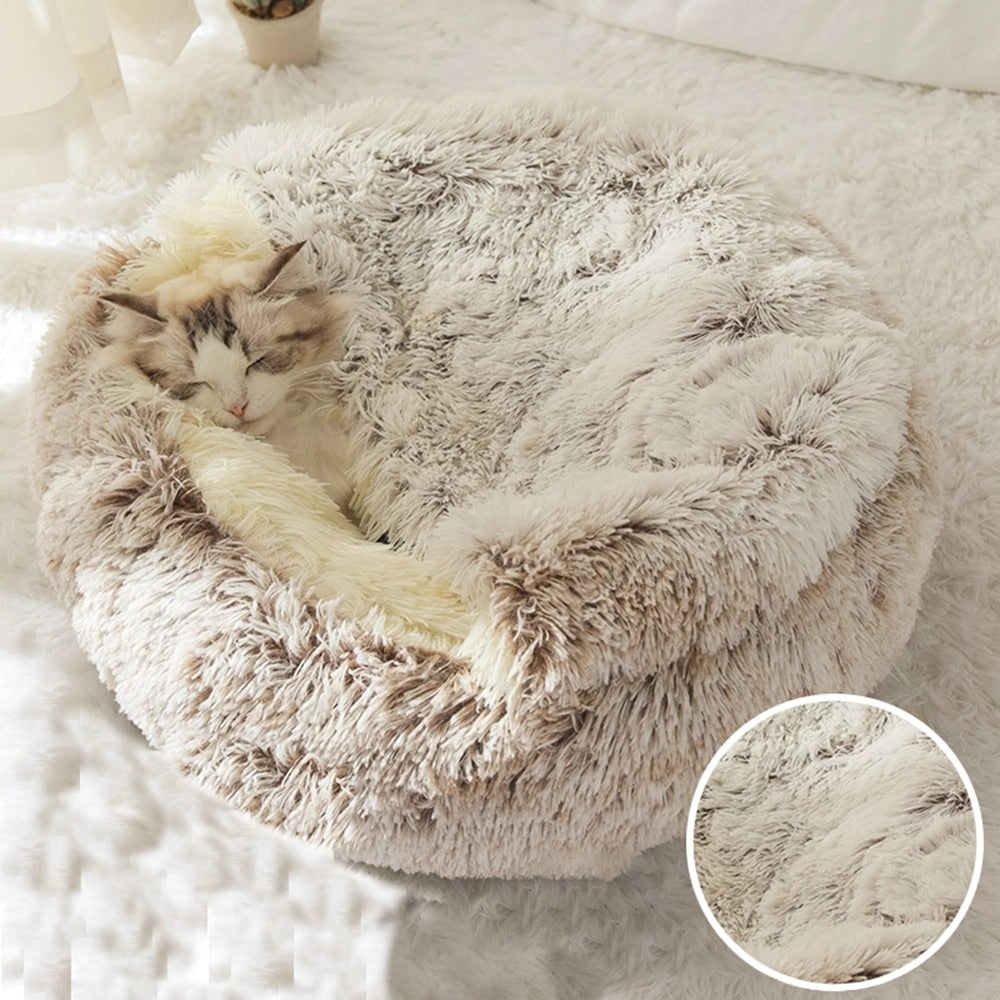 Warm Long Plush Cat Bed