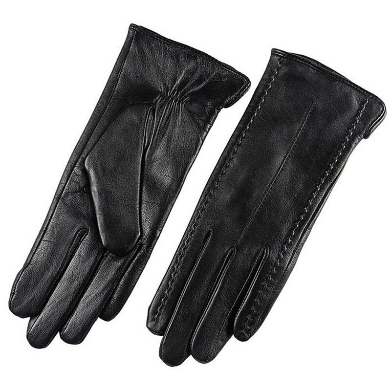 Autumn and winter leather gloves female touch screen