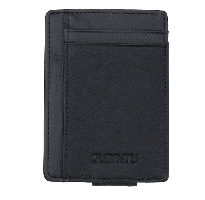 Fashion Men Magnet Money Clip Thin Credit Card Holder Genuine Leather Front RFID Pocket Wallet Blocking