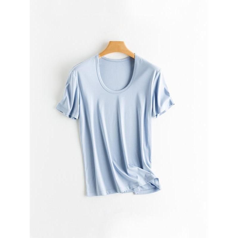 Silk Cotton Blend Square Collar Tee in Candy Colors