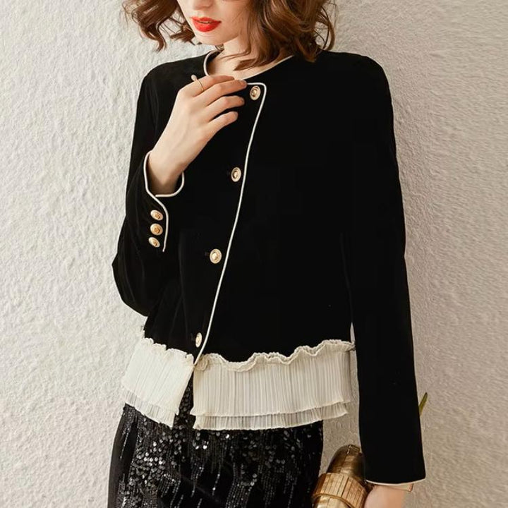 Chic Lace Contrast Patchwork Women's Jacket – Elegant Spring/Summer Coat