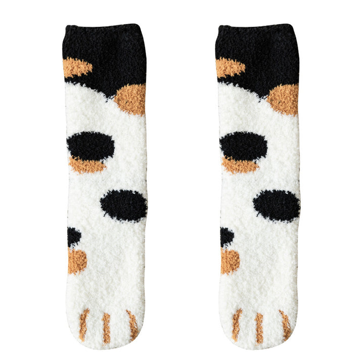 Autumn Winter Kawaii Cat Paw Fleece Women’s Socks