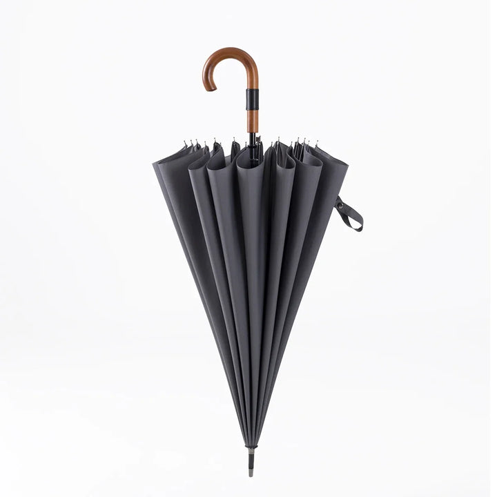 Windproof Long-Handle Umbrella - 16 Ribs, Wooden Handle, 120cm Diameter
