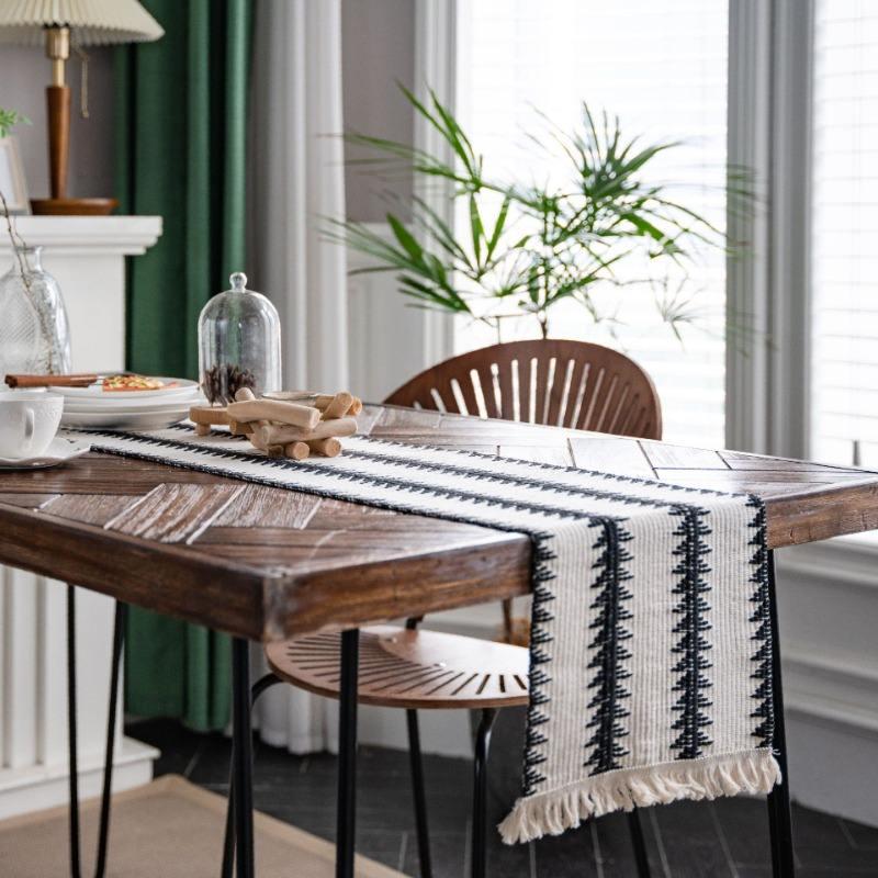 Black and White Cotton Table Runner