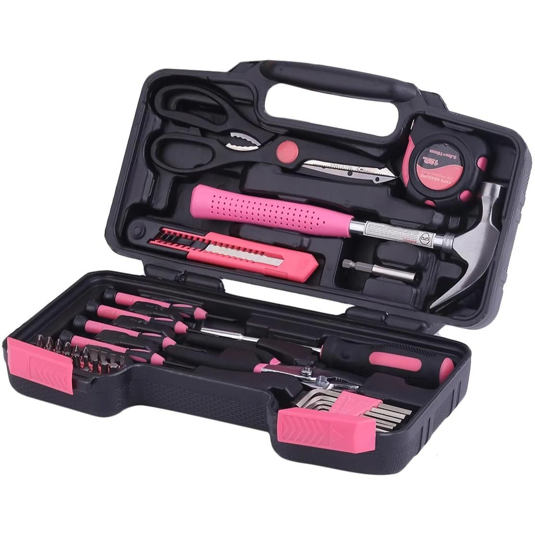 39-Piece Pink Household Tool Kit – Perfect for Home, Office, Garage & Dorm Use