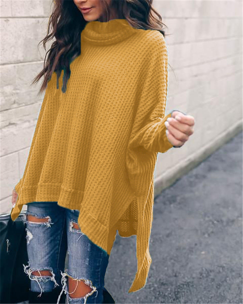 Autumn New Fashion High Collar Long Sleeve Irregular Women's Top Sweater