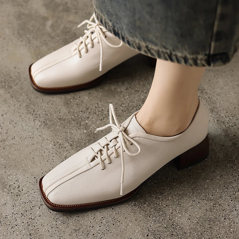 Elegant Square Toe High Heel Lace-Up Pumps