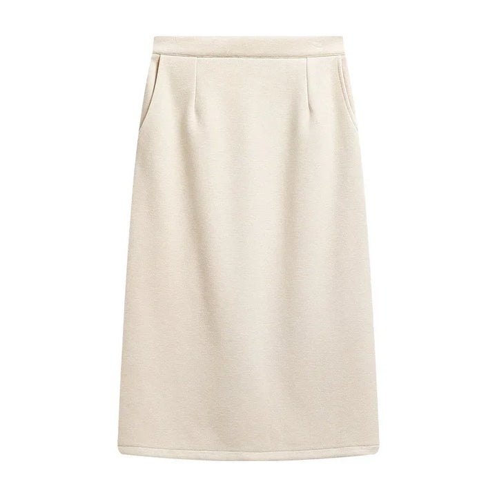 Apricot Soft Cotton Velvet Mid-Length Pencil Skirt