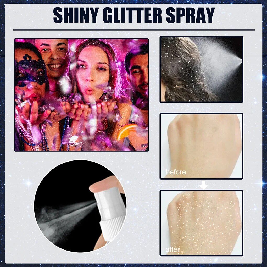 Shiny Glitter Spray Sparkle Spray For Clothes, Body, and Hair