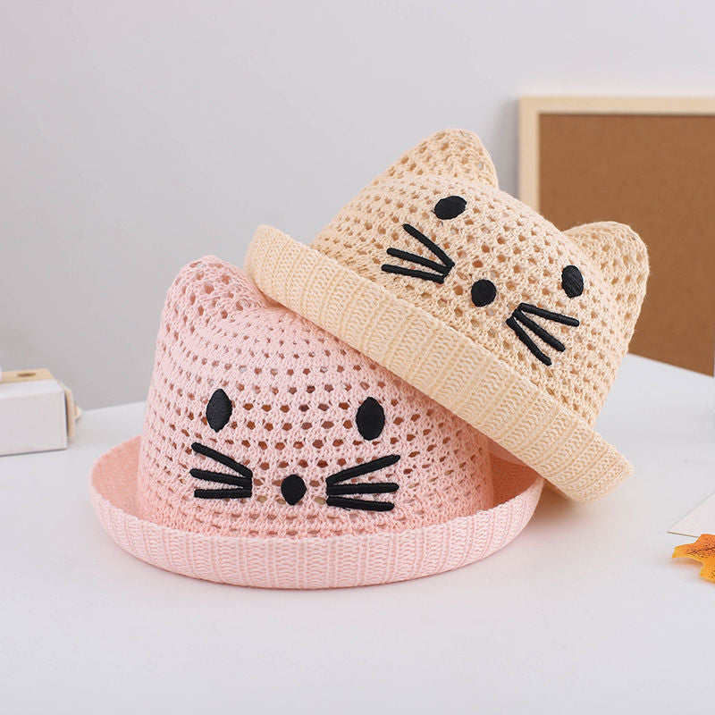 Summer Baby Straw Hat with Cute Cat Ears