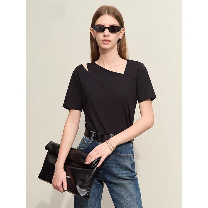 Summer Asymmetric V-Neck Casual Tee