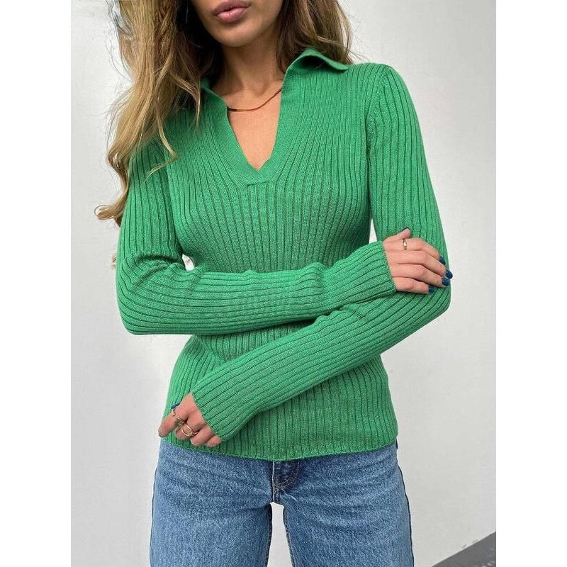 Women's Slim Fit Polo Collar Sweater