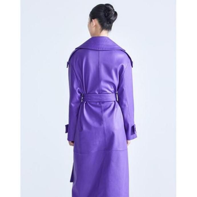 Elegant Purple Faux Leather Trench Coat