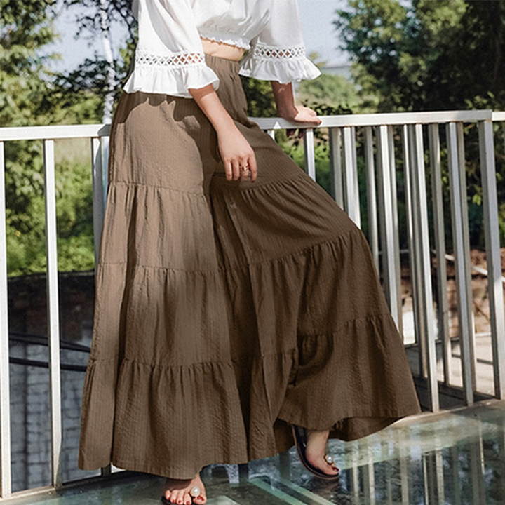 Women Wide Flare Leg Pants Bohemian High Waist Culottes Skirt