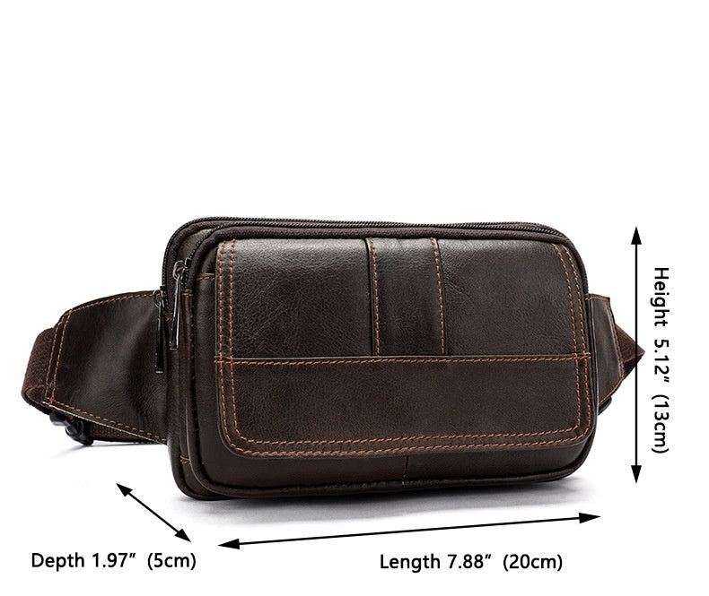 Men's First Layer Cowhide Outdoor One Shoulder Crossbody Waist Bag