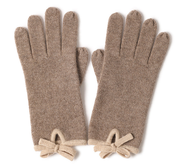 Hetero-color Edge Bow Split Finger Gloves Fashion