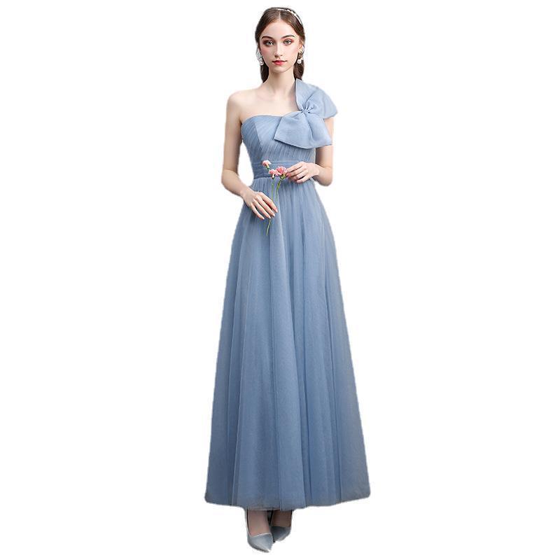 Women's Spring Gray-blue Off-shoulder Banquet Dress