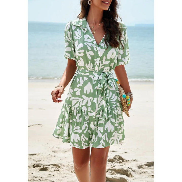 Elegant Printed Short Sleeved Dress for Spring/Summer