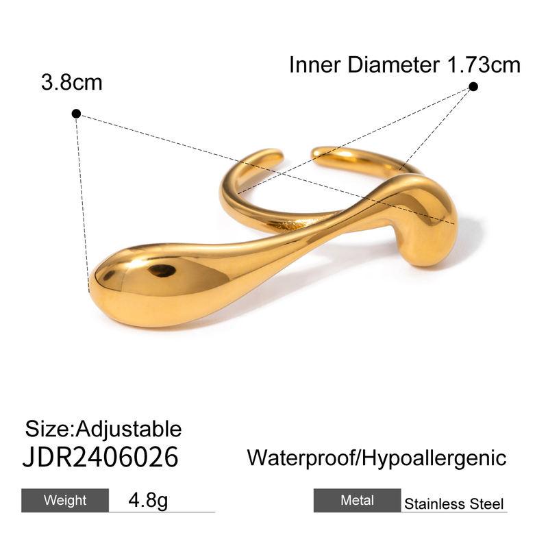 18K Gold Plated Water Drop Irregular Curve Open Ring