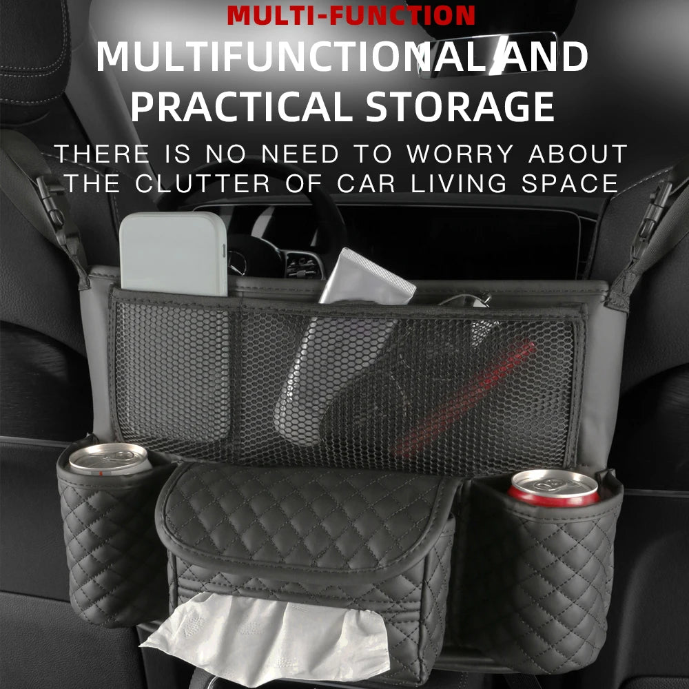 Multifunctional Car Leather Storage Organizer and Cup Holder