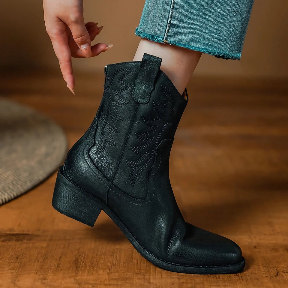 Elegant Retro High Heel Ankle Boots - Pointed Cowboy Style