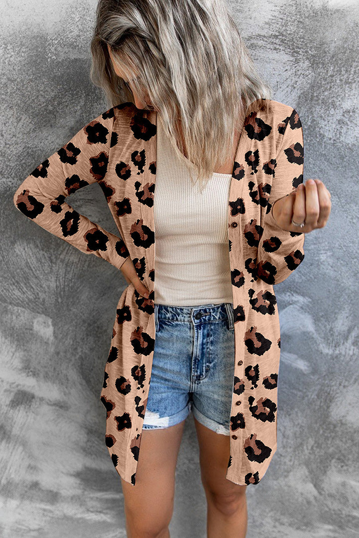 Long European And American Personalized Leopard Print Long-sleeved Cardigan Loose Sweater