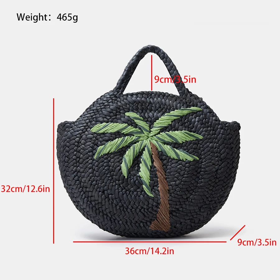 Summer Beach Embroidered Straw Tote Bag for Women