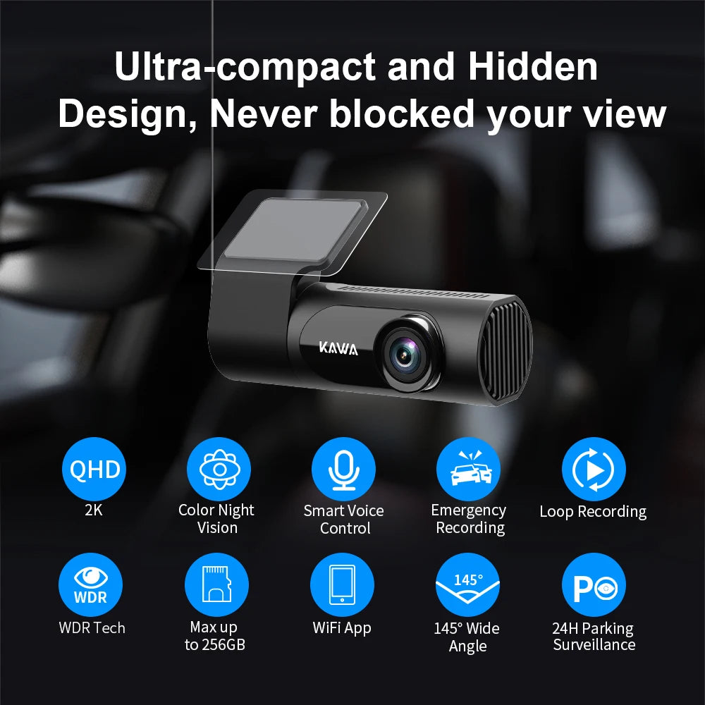 2K Dash Cam with 1440P Video, Voice Control & 360° Rotation, Night Vision