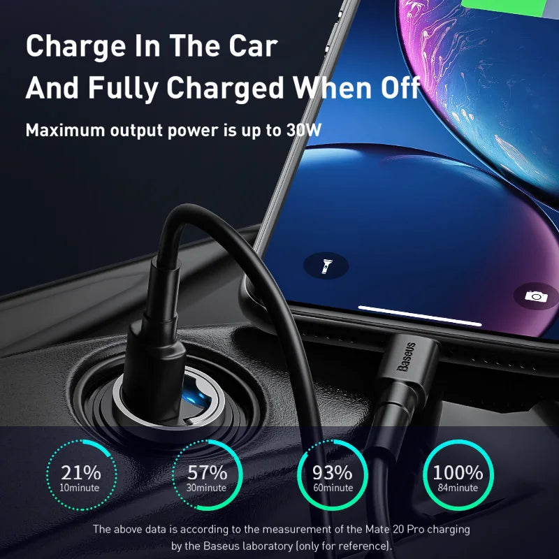 30W Mini Car Charger with Quick Charge 4.0 and Type-C Compatibility