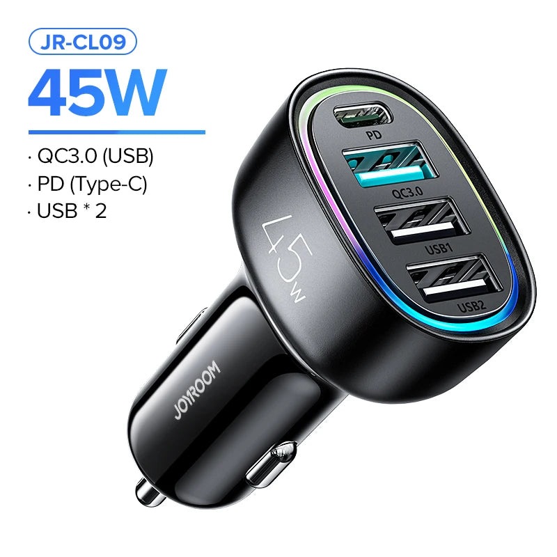 70W 4-in-1 Fast Car Charger Adapter – PD3.0 & QC3.0 for iPhone & More