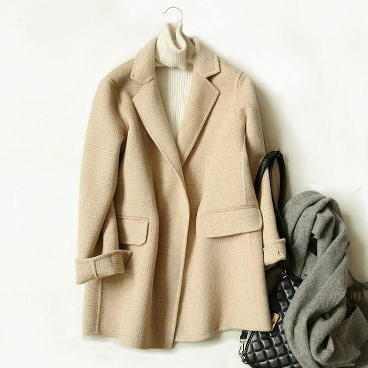 Elegant Plaid Wool Blend Winter Coat for Women